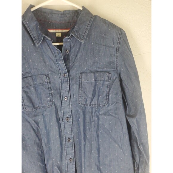 Tommy Hilfiger Denim 100% Cotton Blue Polka Dot Button Down Shirt Size Medium - Picture 4 of 9